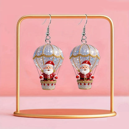 Christmas Santa Claus & Hot Air Balloon Design Earrings