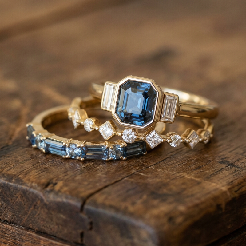 3pcs/Set Luxury Geometric Blue Crystal Rings Set