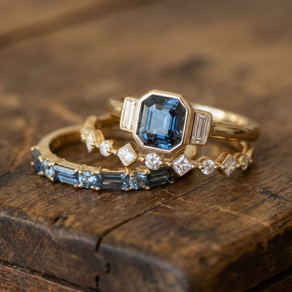 3pcs/Set Luxury Geometric Blue Crystal Rings Set