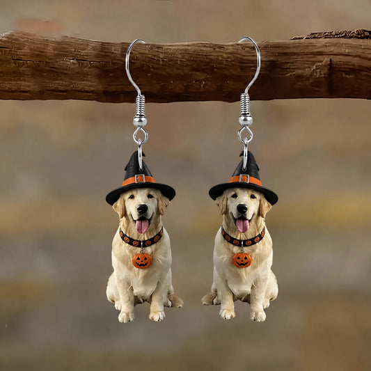 Halloween Witch Golden Retriever Dog Earrings