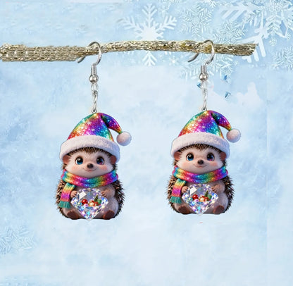 Christmas Rainbow Hedgehog Earrings