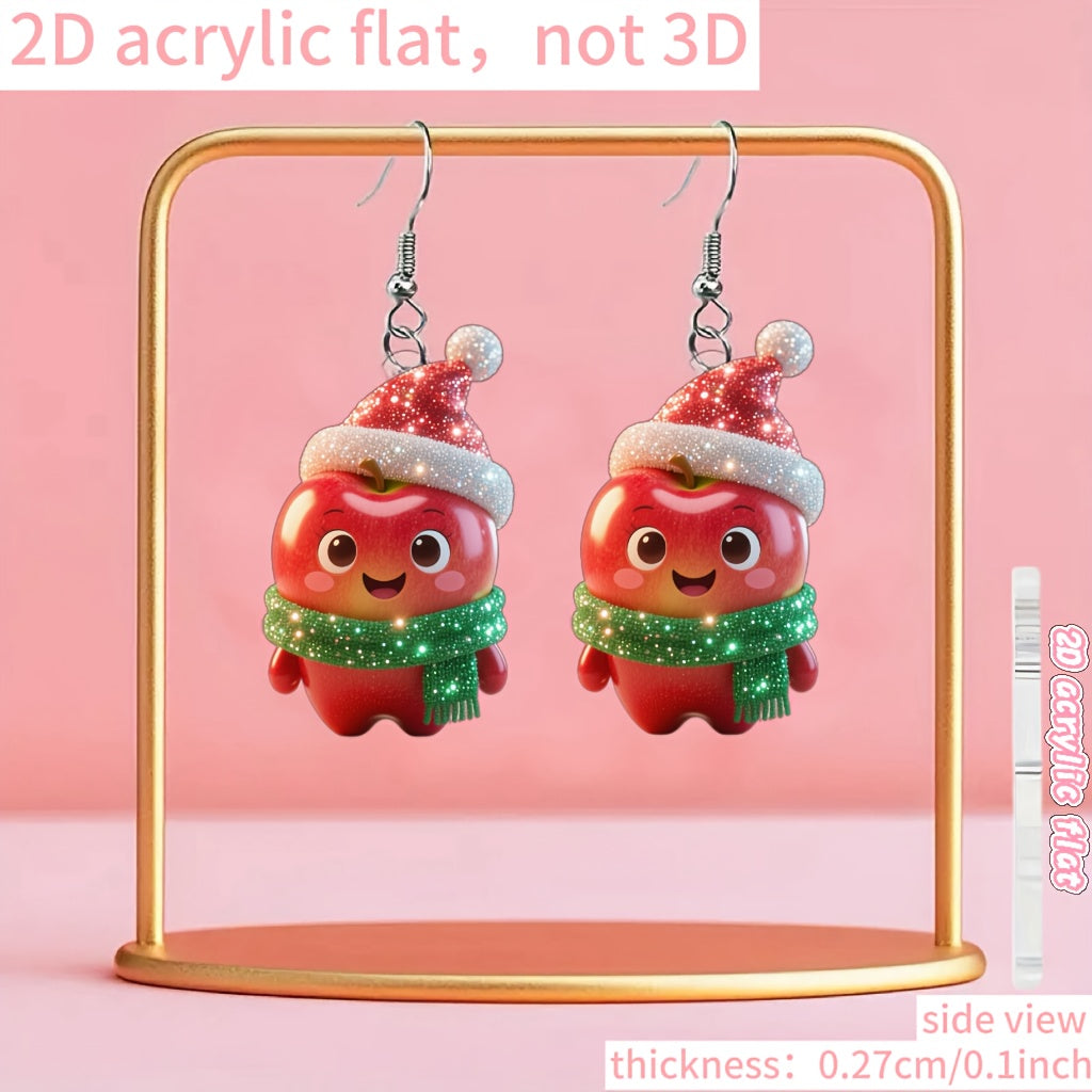 Christmas Cute Apple with Santa Hat Earrings