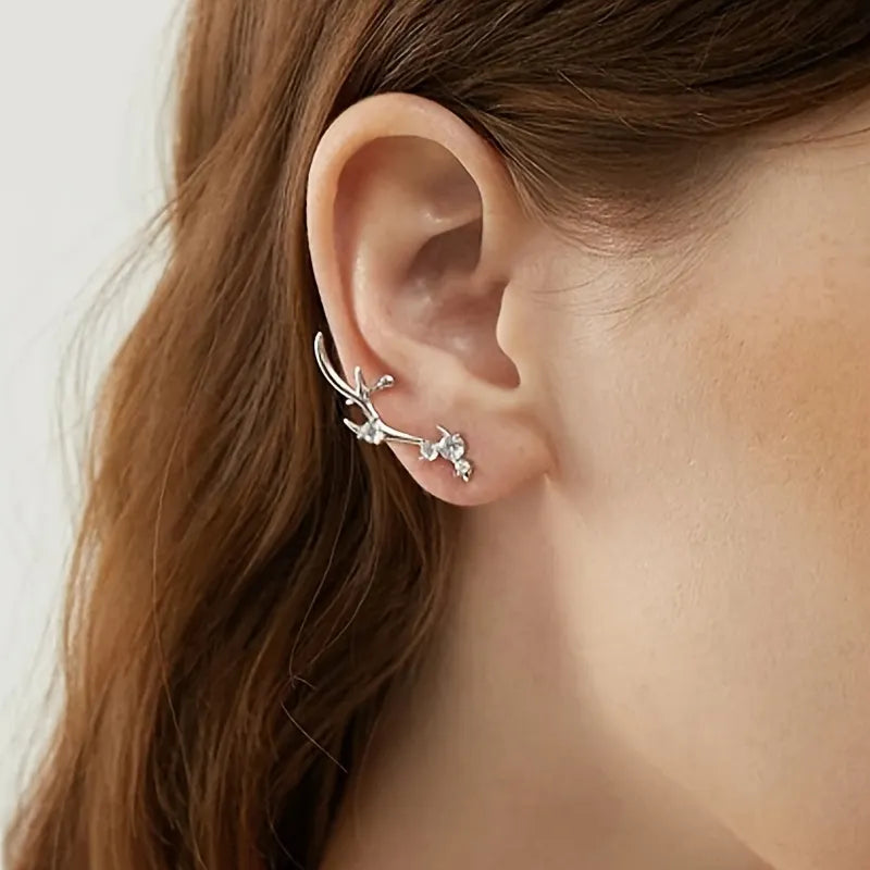 Christmas Minimalist Antler Stud Earrings with Zirconia