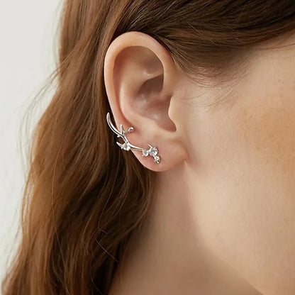 Christmas Minimalist Antler Stud Earrings with Zirconia