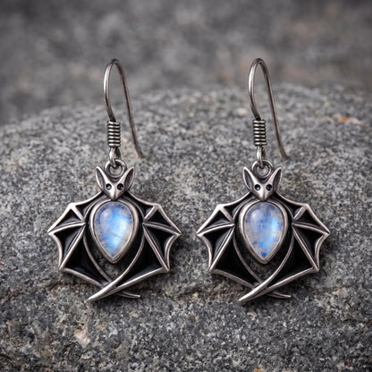 Vintage Bat Moonstone Teardrop Dangle Earrings