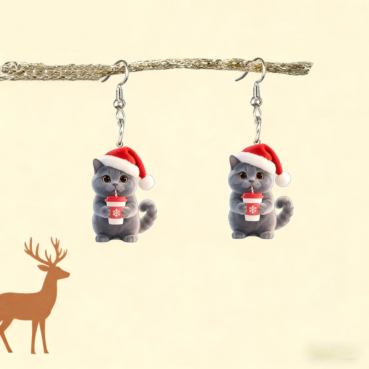 Christmas British Shorthair Blue Cat Earrings