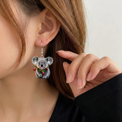 Christmas Koala Wreath Dangle Earrings