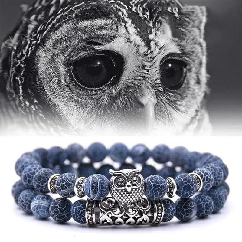 Lucky Owl Charm Natural Stone Bracelet