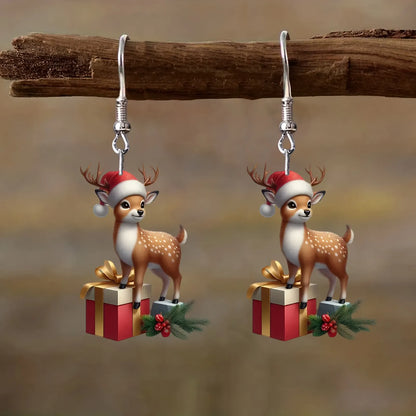 Christmas Elegant Santa Hat & Gift Box Design with Deer Earrings