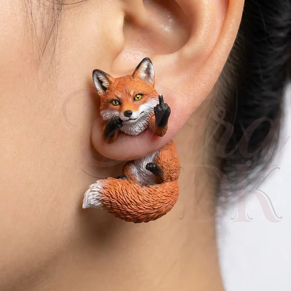 Red Fox Middle Finger Earring