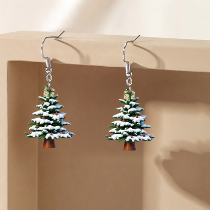Snowy Christmas Tree Dangle Earrings