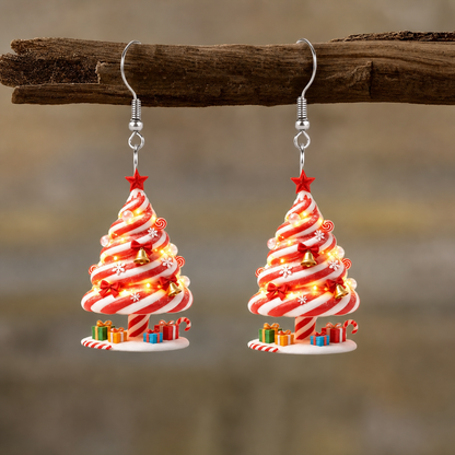 Candy Cane Christmas Tree Dangle Earrings