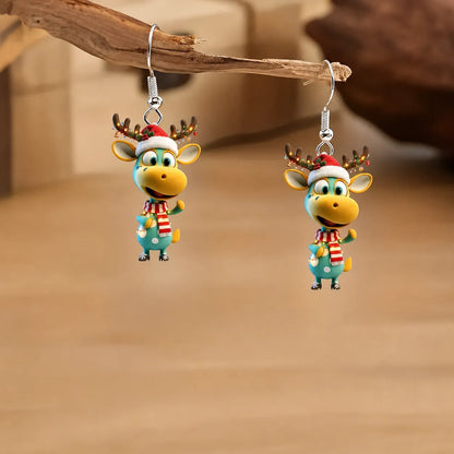 Cartoon Colorful Christmas Reindeer Dangle Earrings