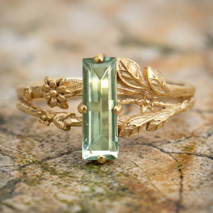 Golden Rectangular Diamond Ring
