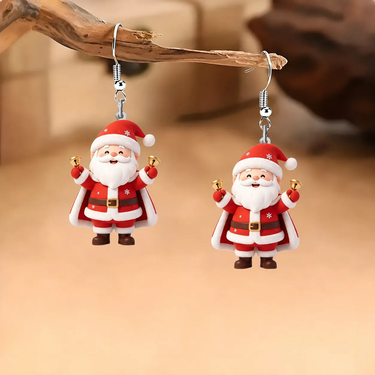 Santa Claus With Bells Dangle Earrings