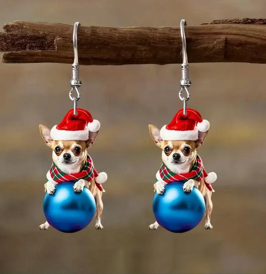 Christmas Ball Puppy Earrings
