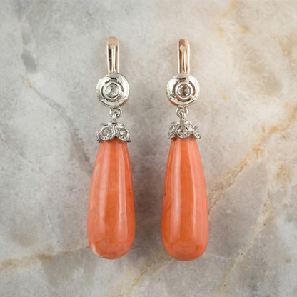 Bohemian antique coral hanging earrings
