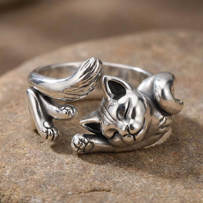 Silver Vintage Cat Ring