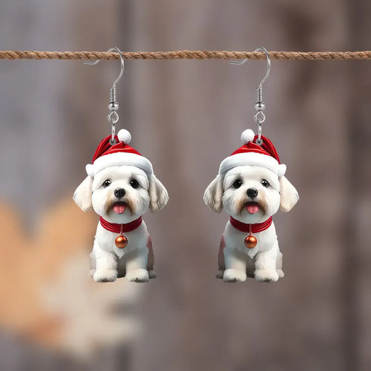 Christmas Dog Cartoon Drop & Dangle Earrings