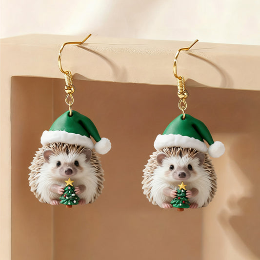 Christmas Hedgehog Hand-Held Christmas Tree Earrings
