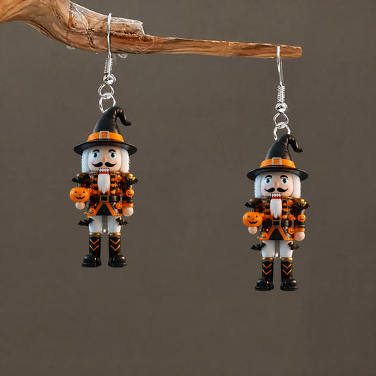 Halloween Witch Nutcracker Soldier Bat Pumpkin Hook Earrings