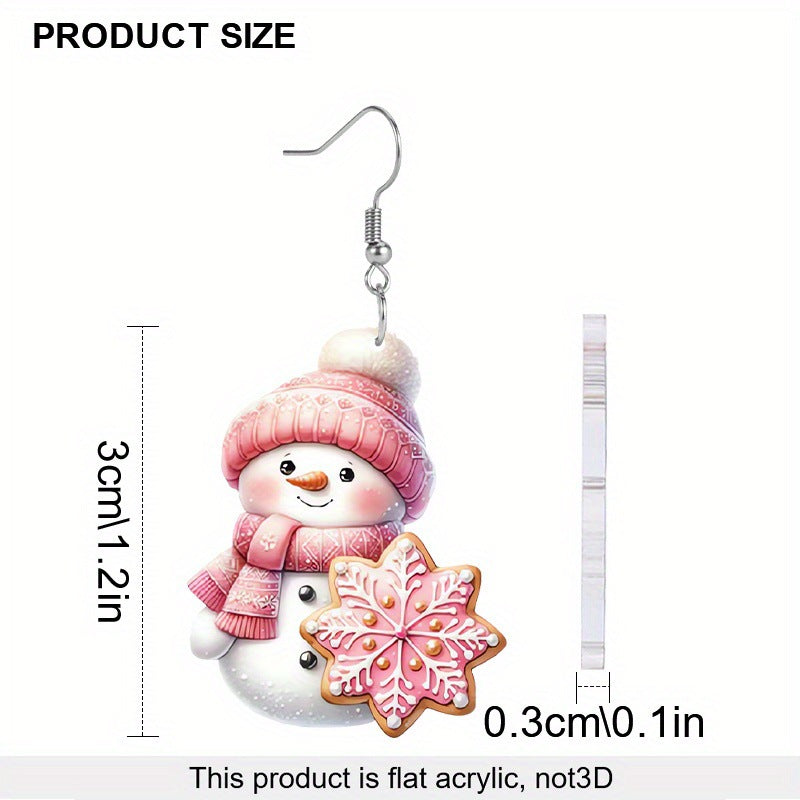 Pink Christmas Snowman Earrings