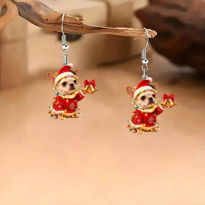 French Bulldog Christmas Bells Dangle Earrings