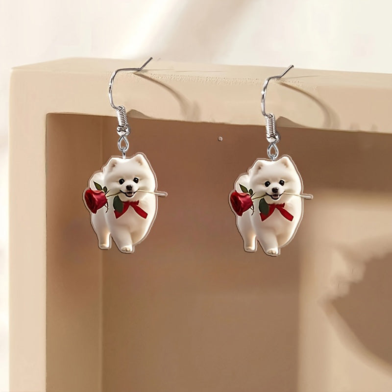 Samoyed With Rose Earrings