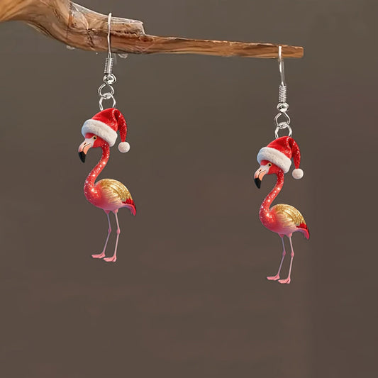 Christmas Pink Flamingo Earrings