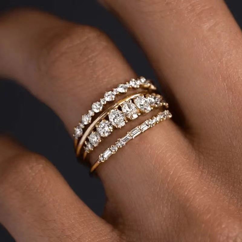 4pcs/set Simple Square Crystal Zirconia Ring
