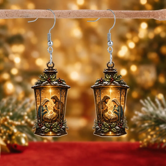 Christmas Nativity Lantern Religious Dangle Earrings