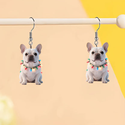 Christmas French Bulldog Earrings with Colorful Lights