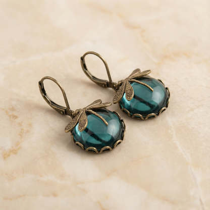 Spherical Dragonfly Earrings in Antique Gold