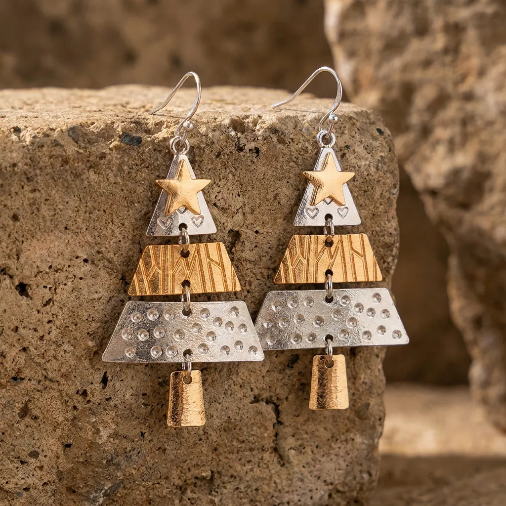 🎄Mixed Metal Christmas Tree Drop Earrings