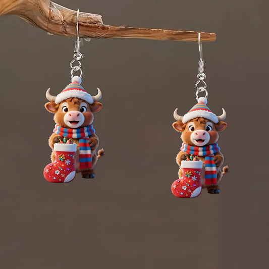 Christmas Cute Highland Cow Earrings