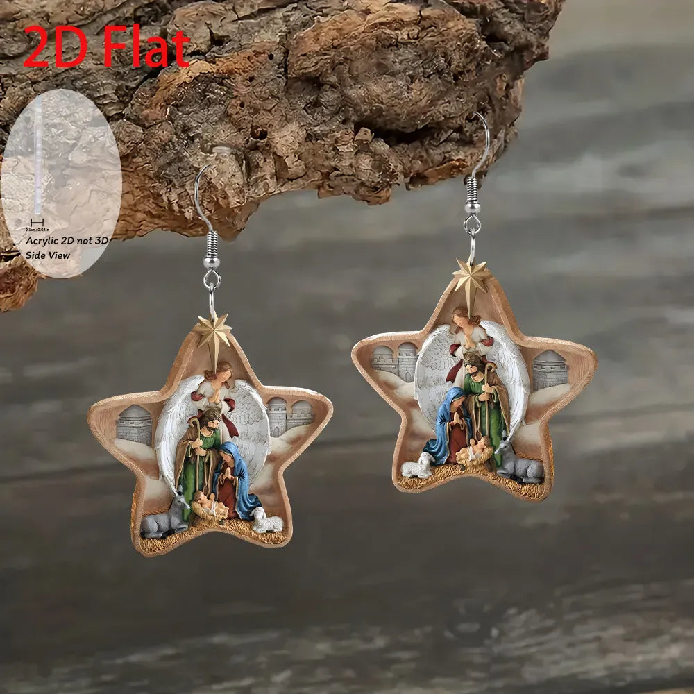 Fashionable Nativity and Angel 2D AcrylicEarrings