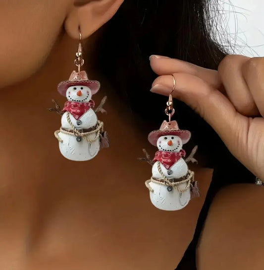 Christmas Cowboy Snowman Earrings