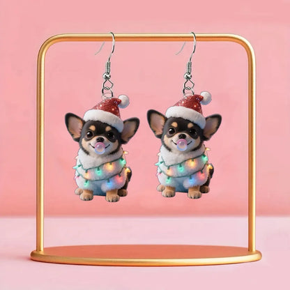 Christmas Cute Chihuahua Dog Earringswith Santa Hat & Twinkling-like -like Design