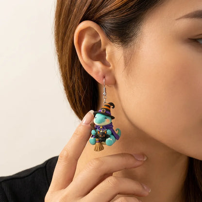 Witch Dinosaur Bat Halloween Earrings