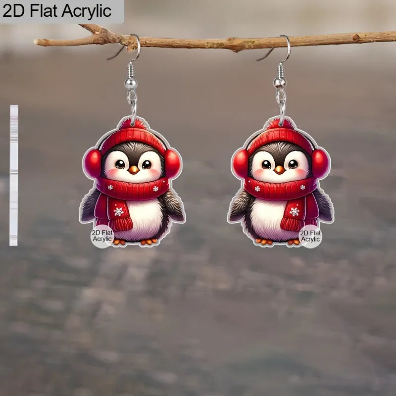 Christmas  Red Scarf Penguin AcrylicDrop Earrings