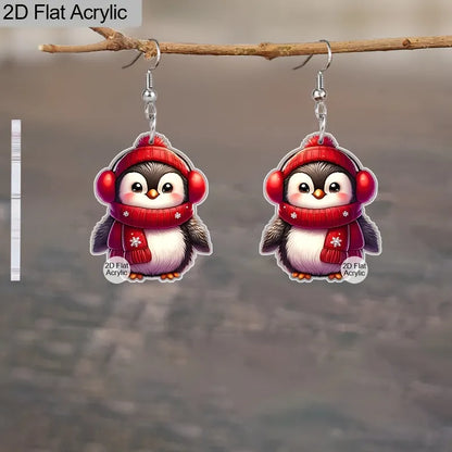 Christmas  Red Scarf Penguin AcrylicDrop Earrings