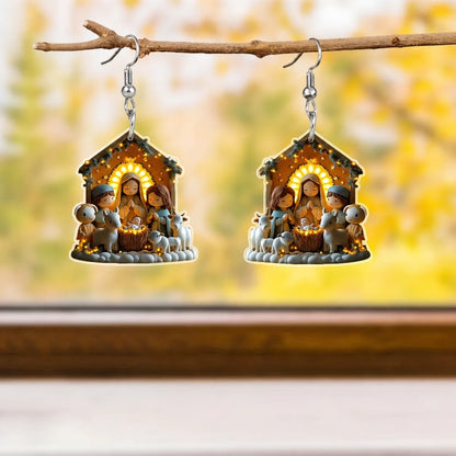 Cartoon Nativity Stable House Earrings