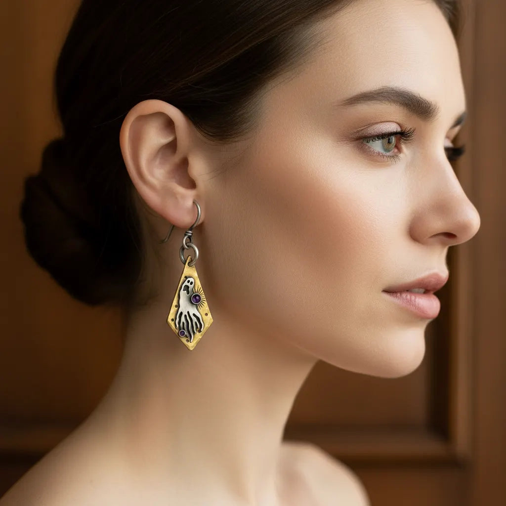 Vintage Two-Tone Silver & Brass Ghost Dangle Earrings