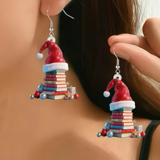 Christmas Hat, Book Earrings
