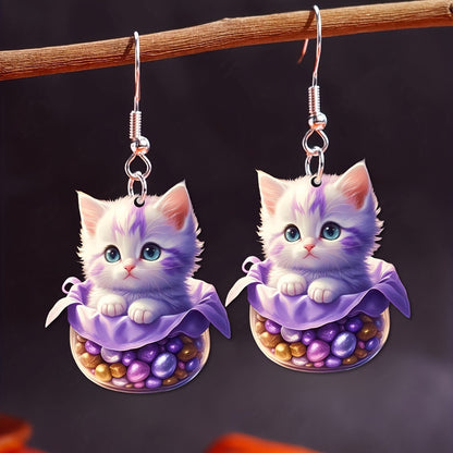 Purple Cat Acrylic Earrings