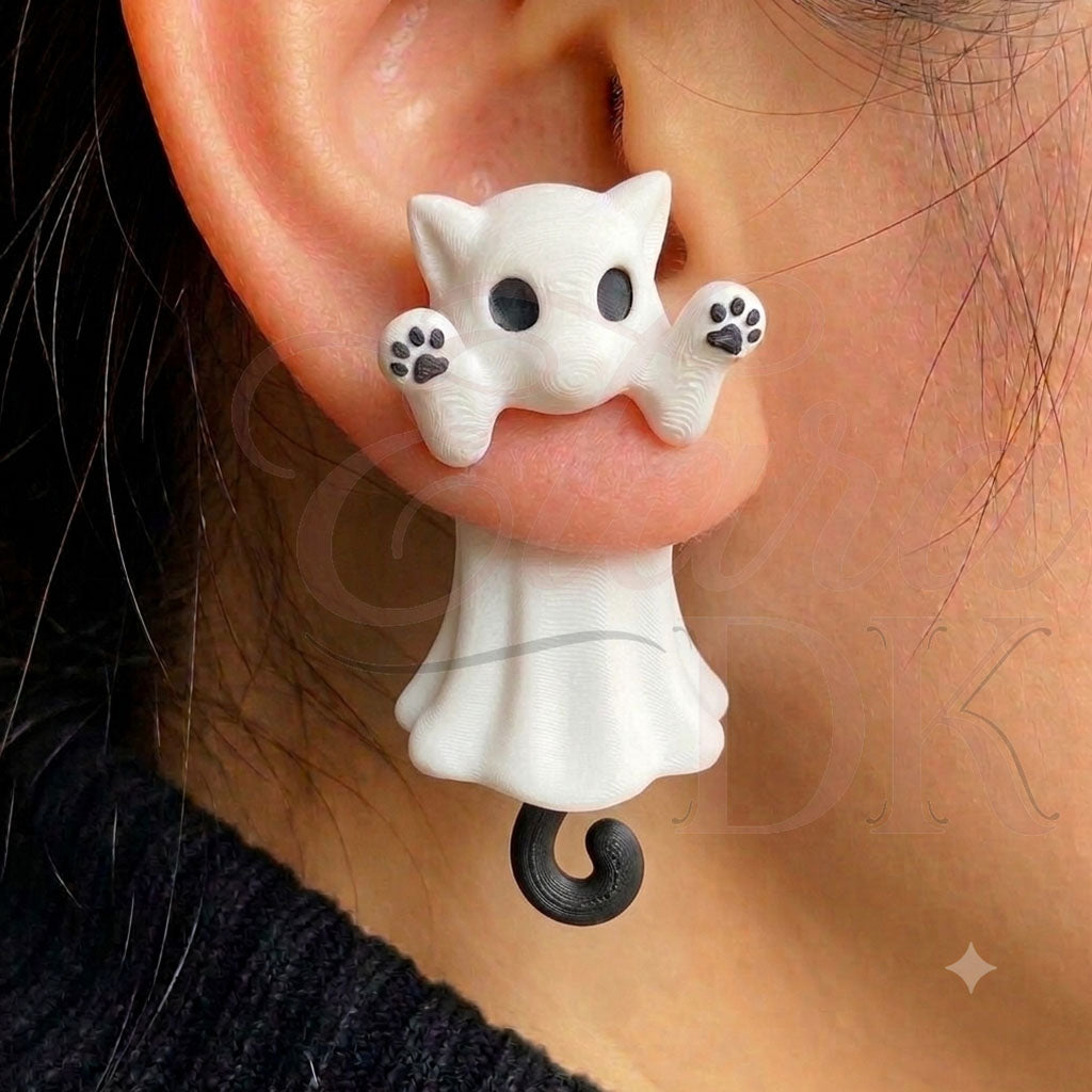 Halloween Ghost Cat Split-Ear Rings