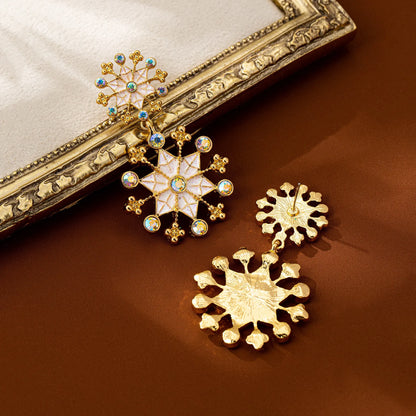 Vintage Inlaid Zircon Snowflake Flower Earrings