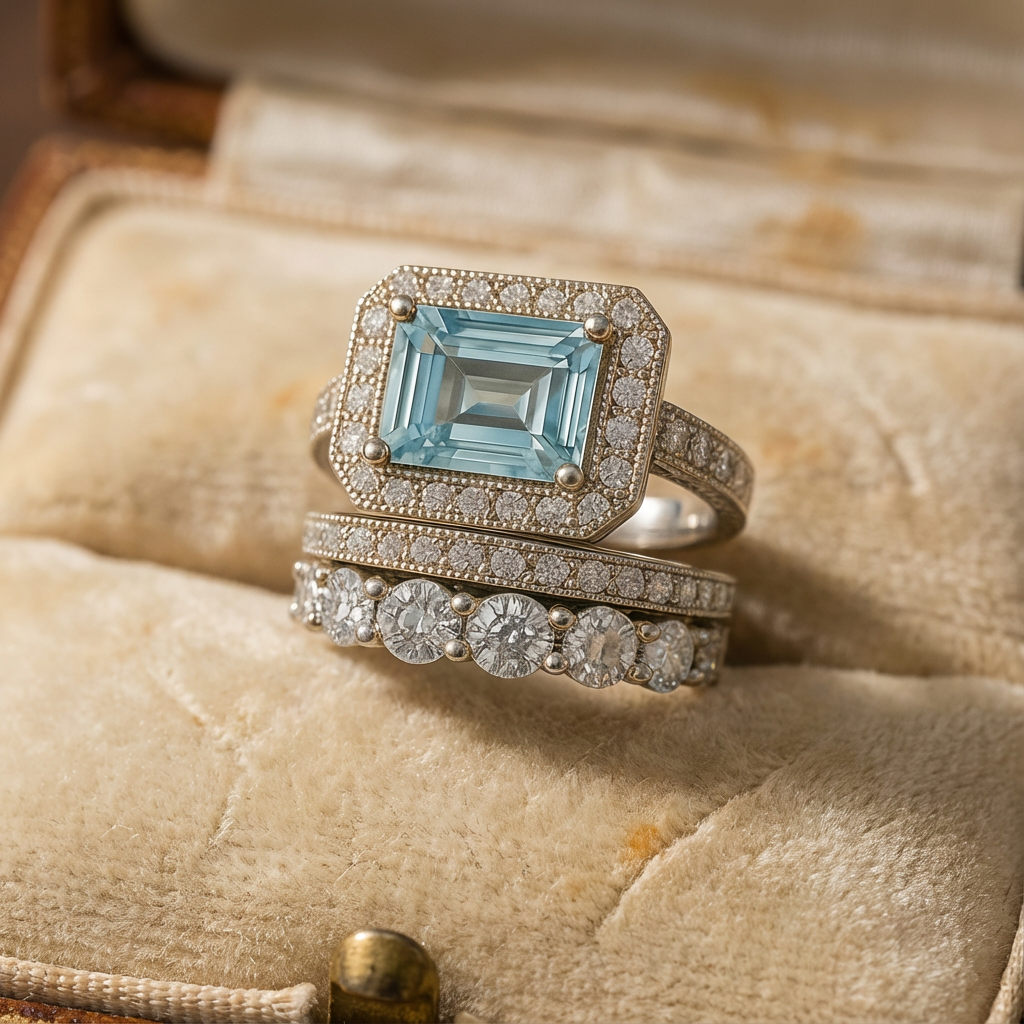 Vintage Silver Turquoise Glass Ring Set