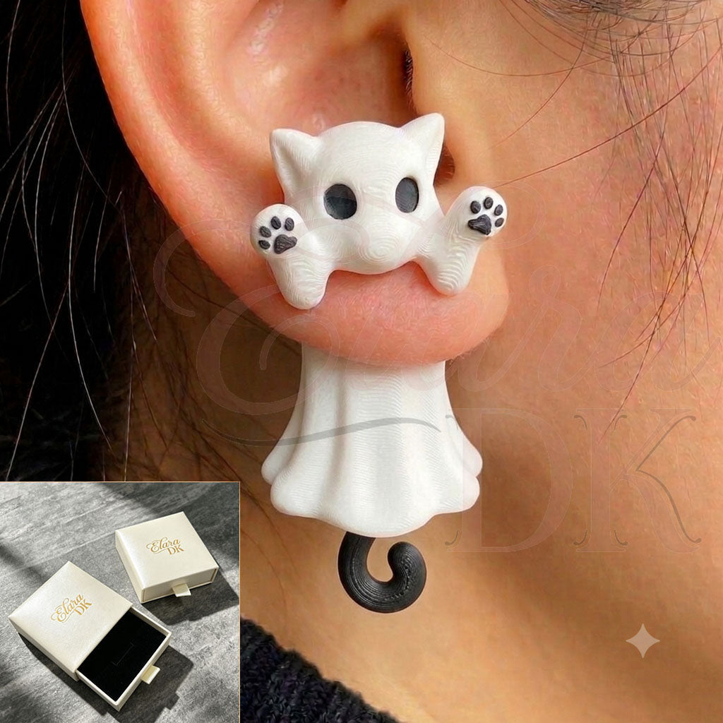 Halloween Ghost Cat Split-Ear Rings