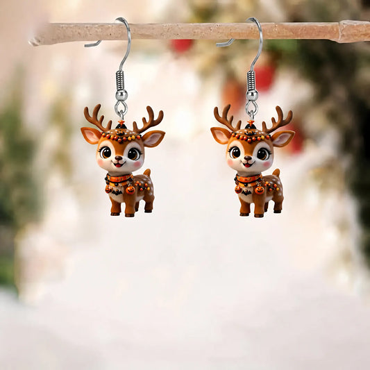 Halloween Cute Deer Pumpkin Bat Earrings